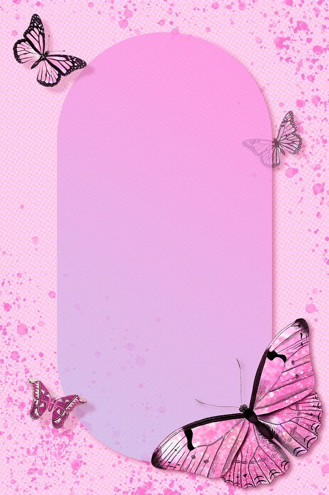 Oval pink butterfly frame design element