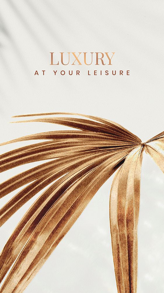 Luxury at your leisure on a golden fan palm leaf background