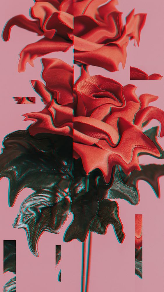 Red rose with glitch effect mobile wallpaper
