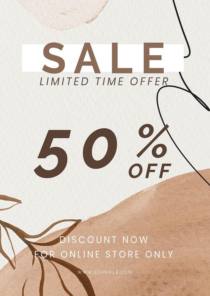 Sale 50% off brown watercolour Memphis patterned poster template mockup