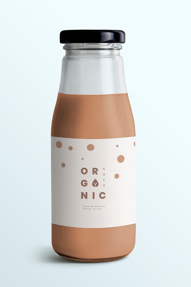 Organic chocolate milk in a glass bottle mockup