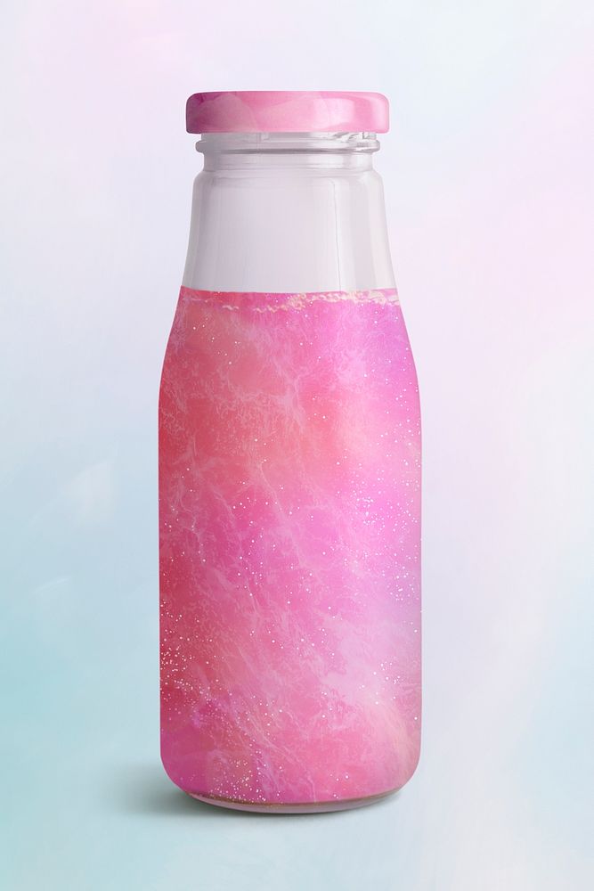 Shimmering pink drink in glass bottle mockup