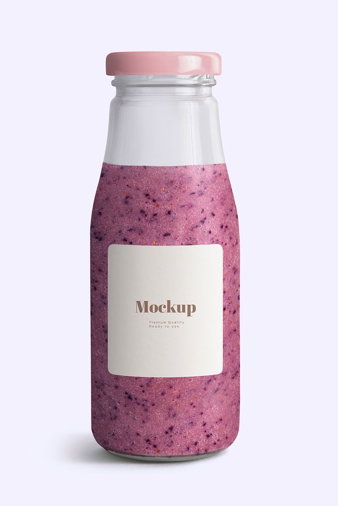 Fresh blueberry smoothie in a bottle with a label mockup