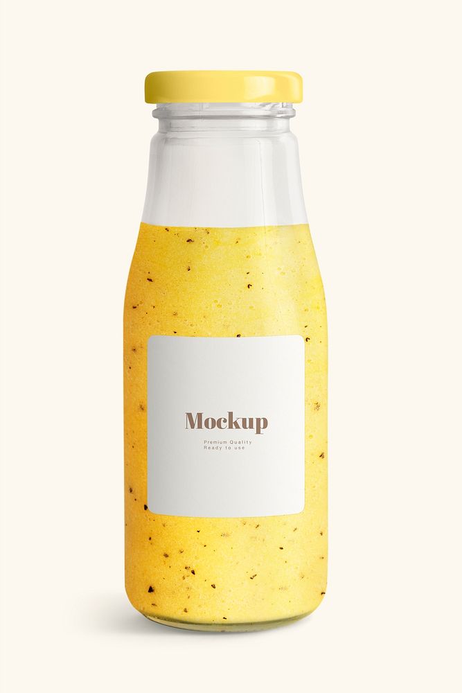 Passion fruit smoothie in a glass with a label bottle mockup