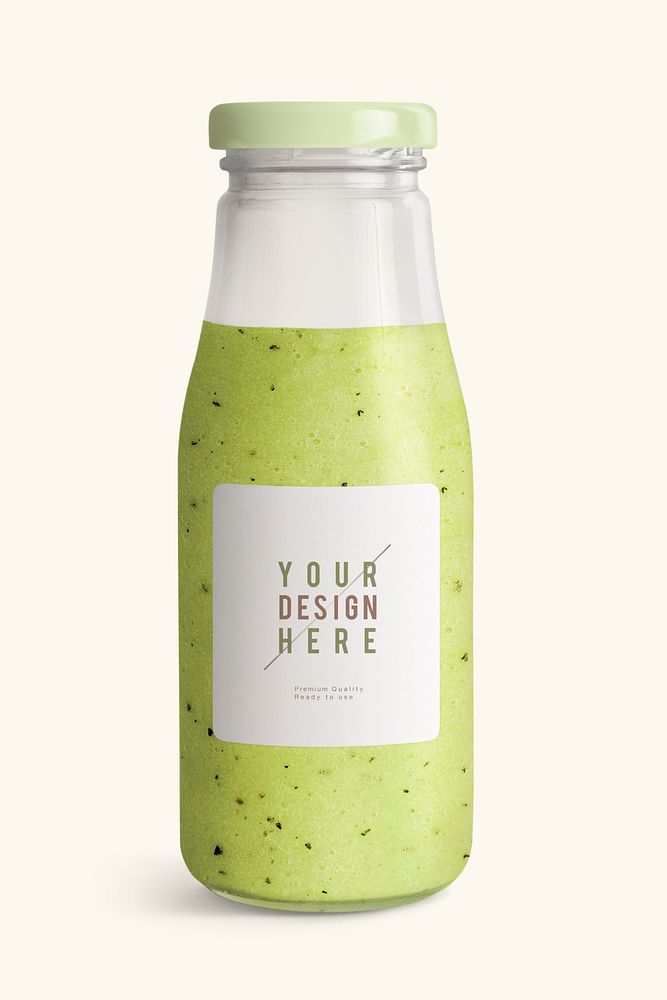 Kiwi smoothie in a glass bottle with a label mockup 