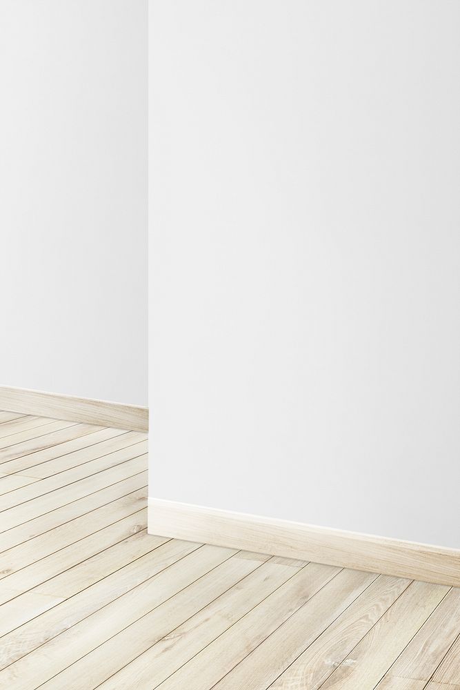 Empty white wall corner and wooden floor