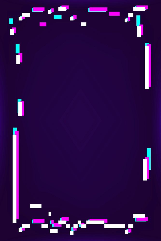 Neon glitched frame on a dark purple background vector