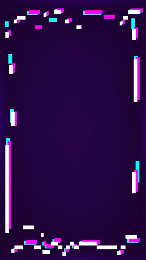 Neon glitched frame on a dark purple social story background vector