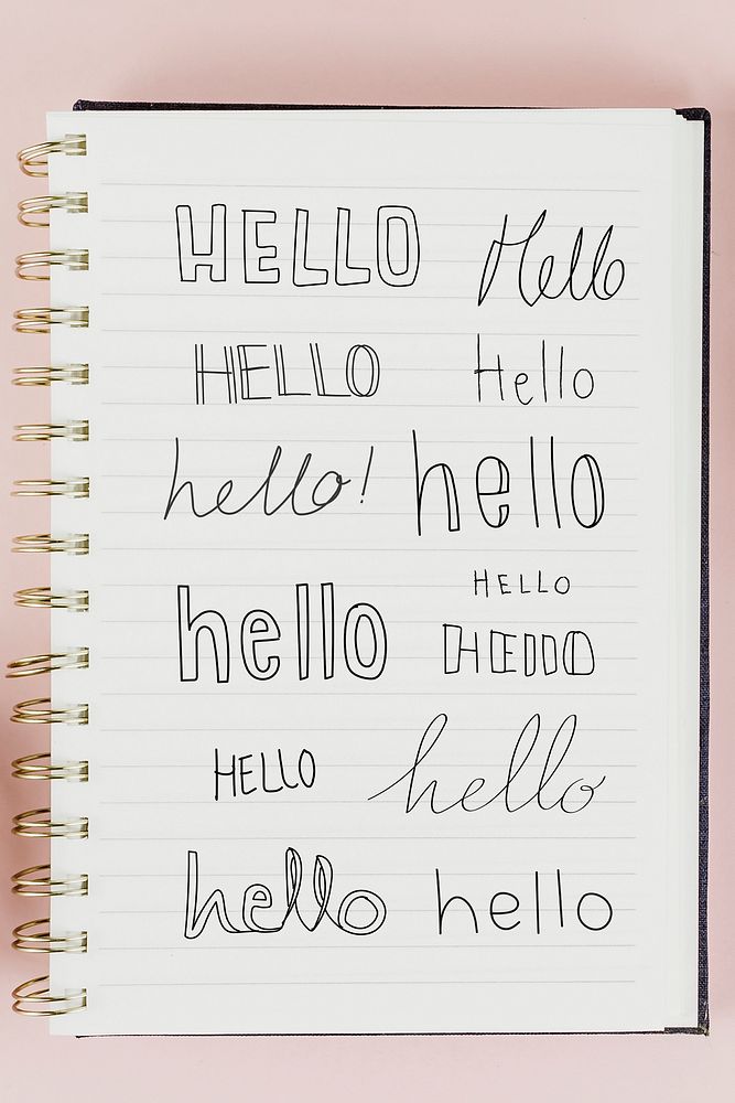 Word doodles on a notebook page mockup