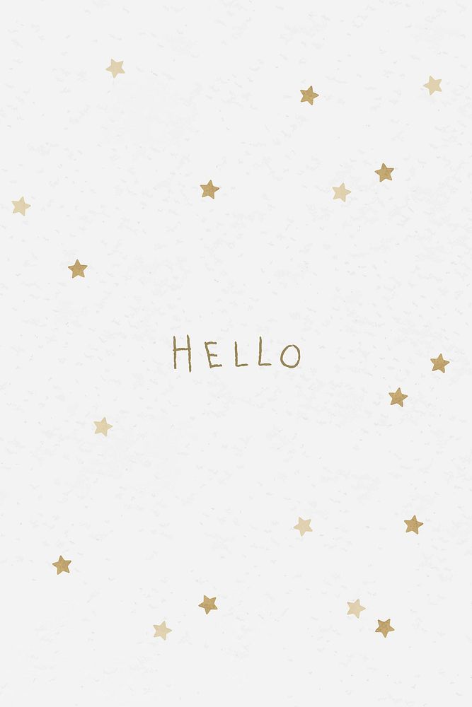 Hello greetings typography on a white background with gold stars vector 