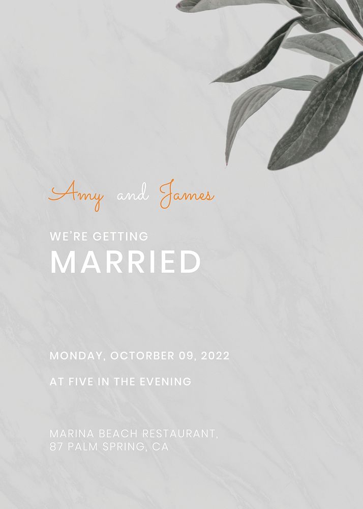 Leafy wedding invitation card psd template