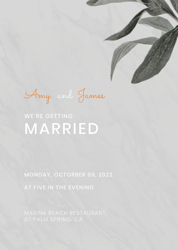 Botanical wedding invitation card vector template