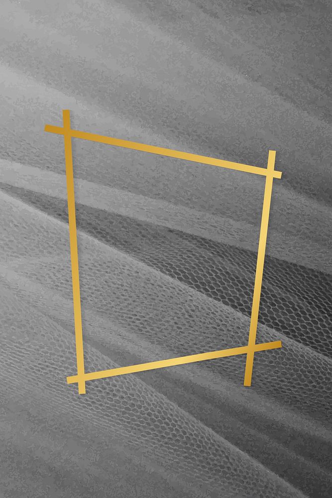 Golden framed trapezium on a gray mesh textured vector