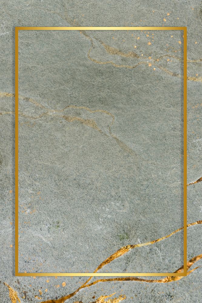 Golden rectangular frame on a marble textured background