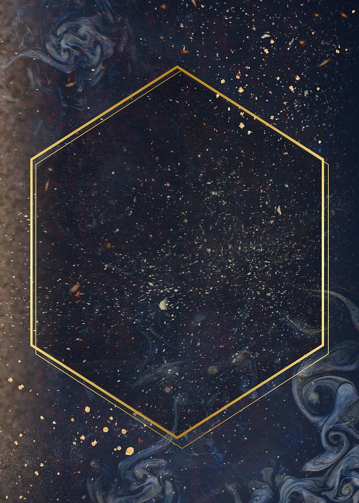 Golden frame hexagon on an abstract backgroud