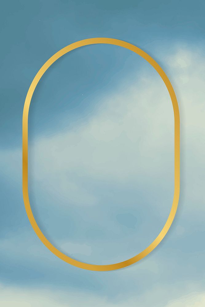 Gold oval frame on a blue sky background vector