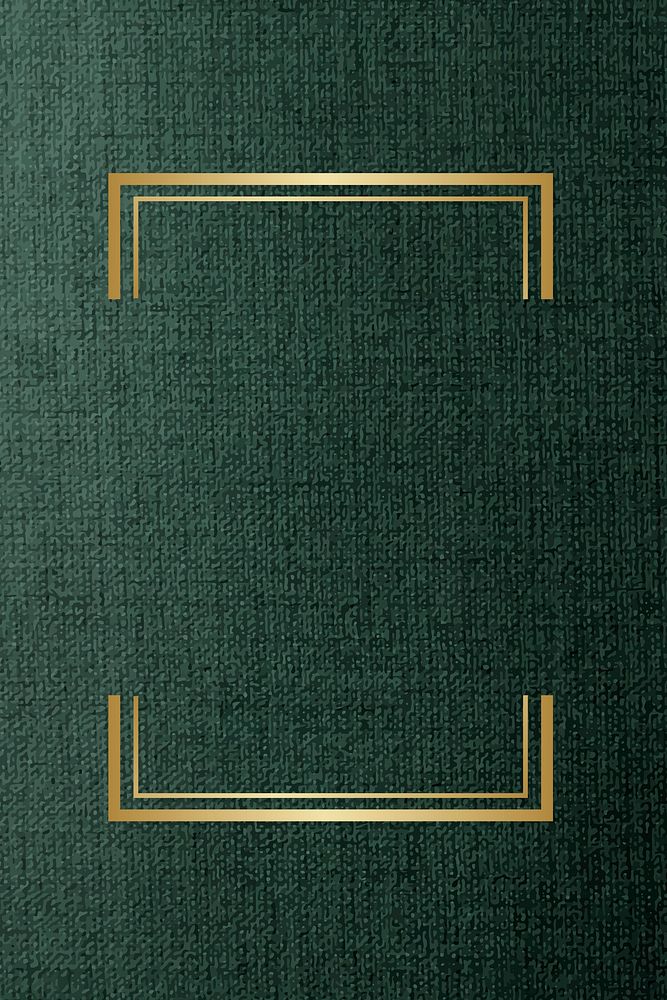 Gold rectangle frame on a green fabric textured background vector