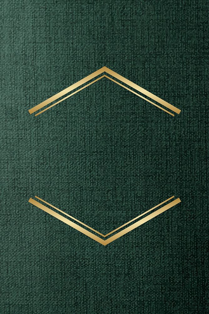 Gold hexagon frame on a green fabric textured background vector