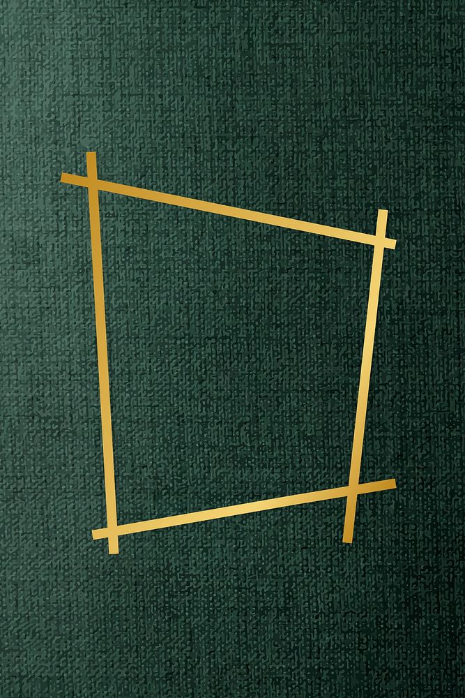 Gold trapezium frame on a green fabric textured background vector