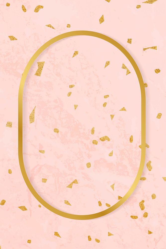 Gold oval frame on a pink patterned background vector