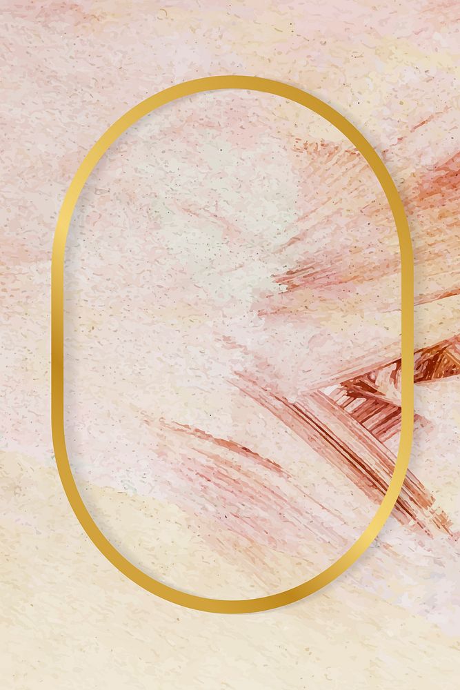 Gold oval frame on a pink paintbrush stroke patterned background vector