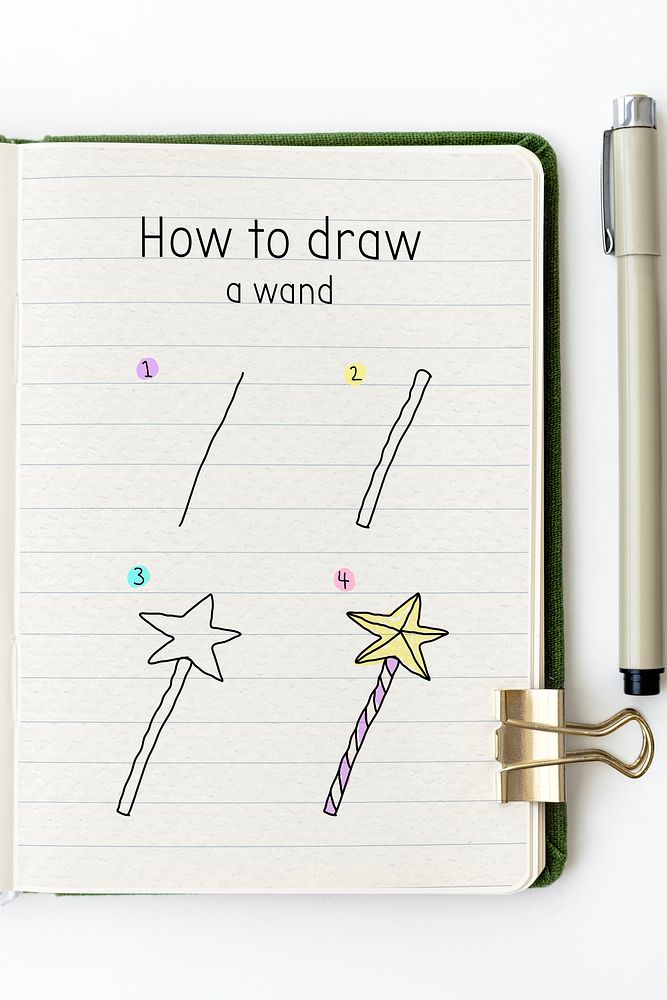 How to draw a wand doodle tutorial on a white paper mockup