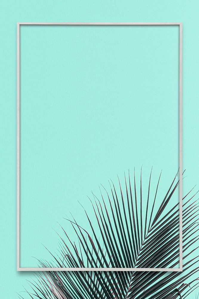 Palm leaf frame on a turquoise background 