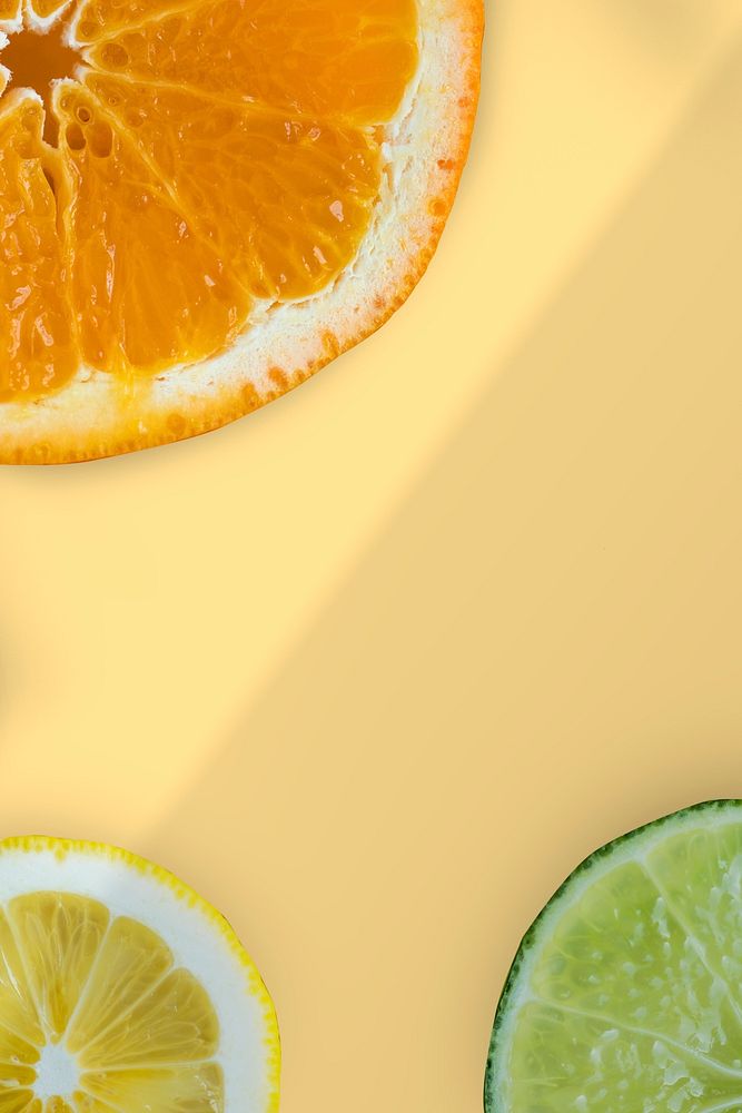 Delicious orange and lime citrus fruit slices flat lay design element