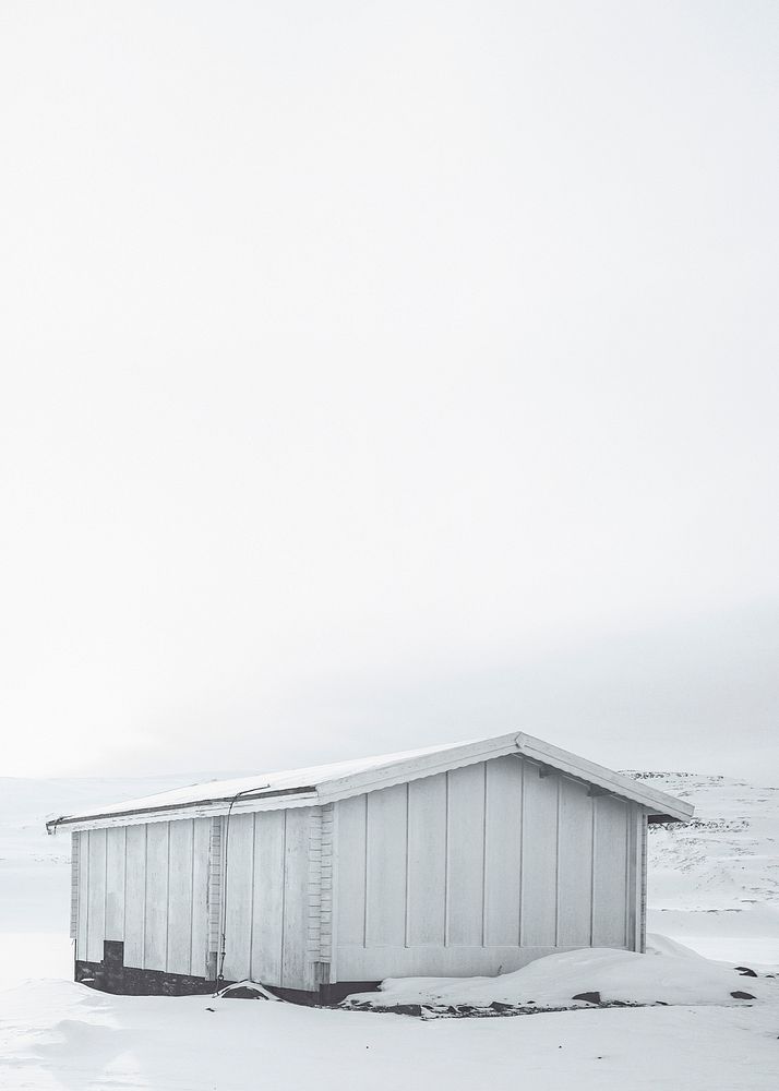 Snowy wooden cabin winter background