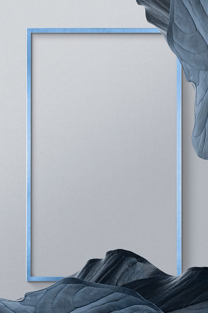 Psd blue frame leafy border psd gray background