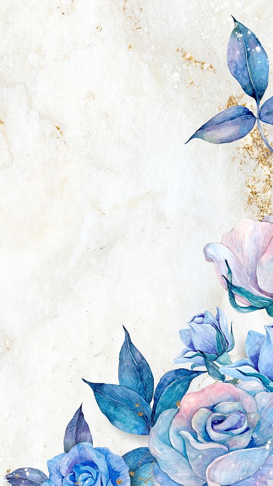 Blue botanical border in watercolor