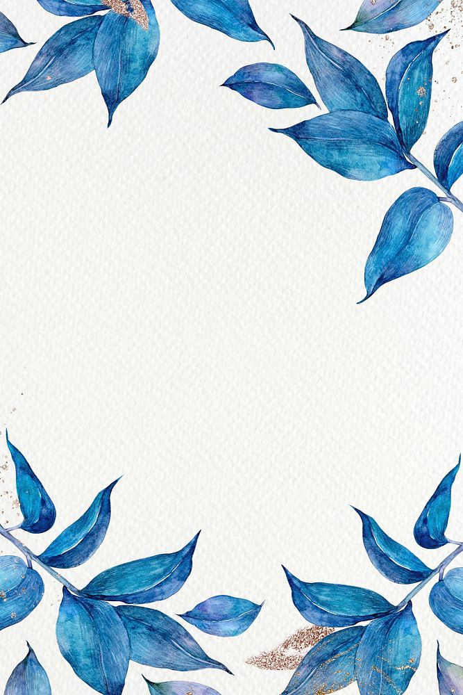 Blue botanical leaf frame in watercolor