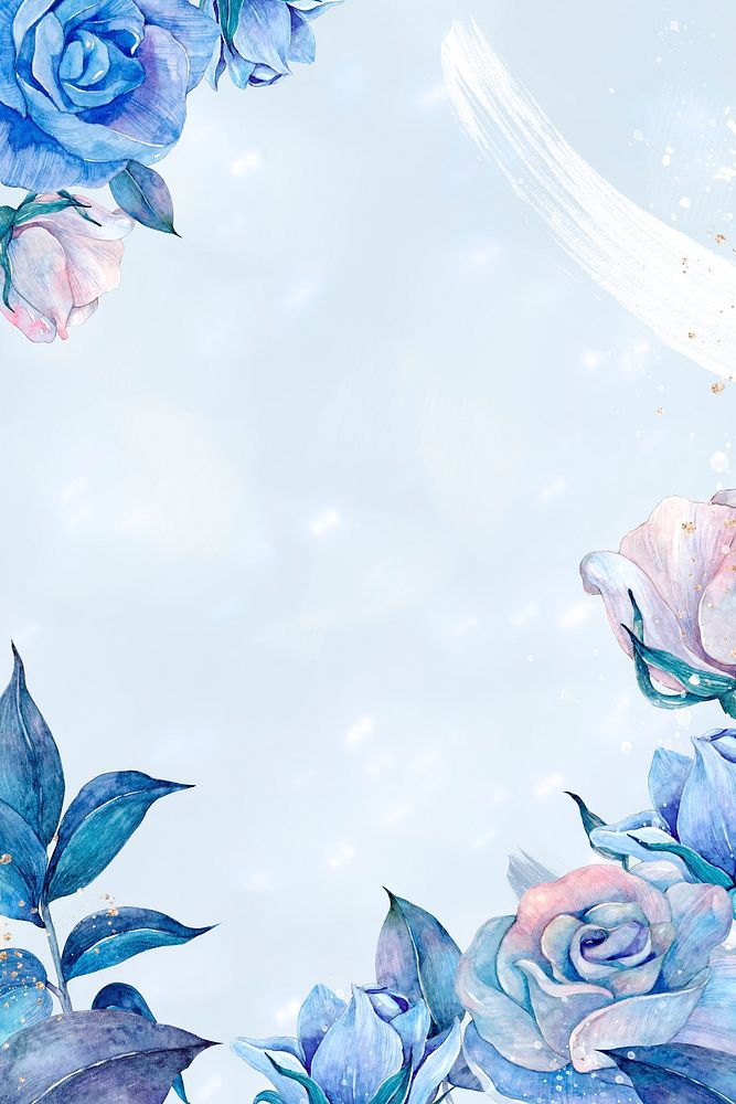 Blue watercolor flower frame background