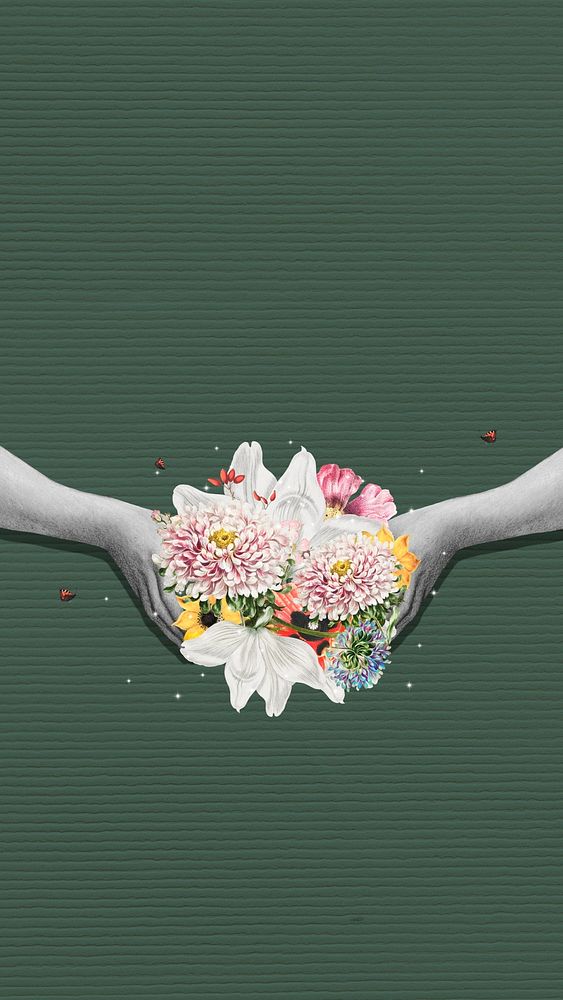 Hand holding flowermobile wallpaper illustration