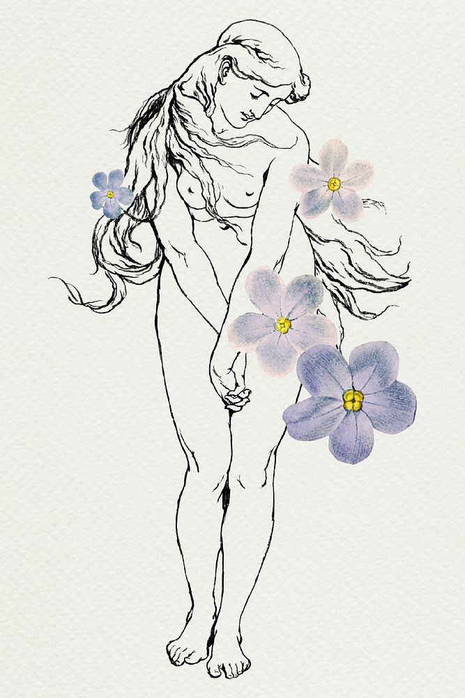 Nude woman with flowers psd