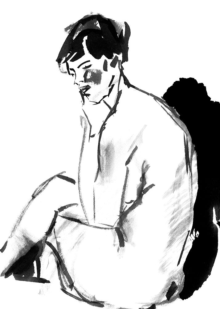 Sitting nude woman psd sketch