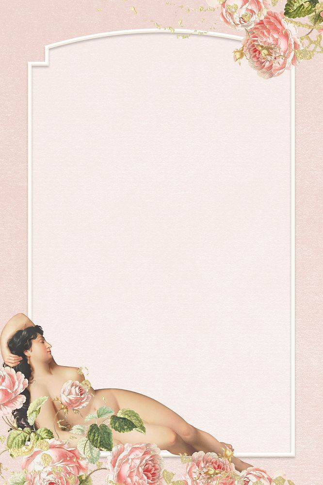 Psd female nude with floral frame