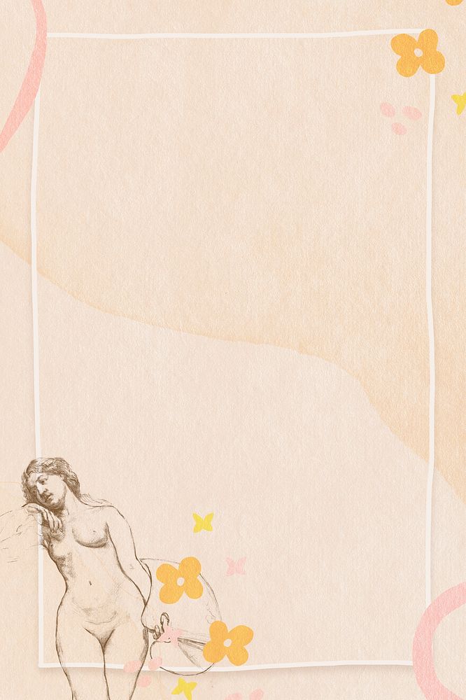 Vintage naked woman psd floral frame