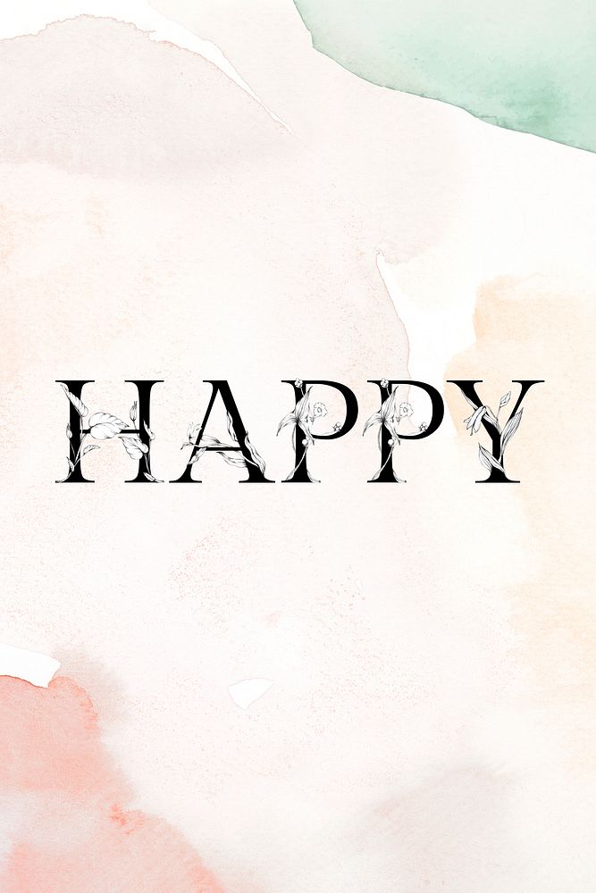 Psd happy word floral font watercolor typography