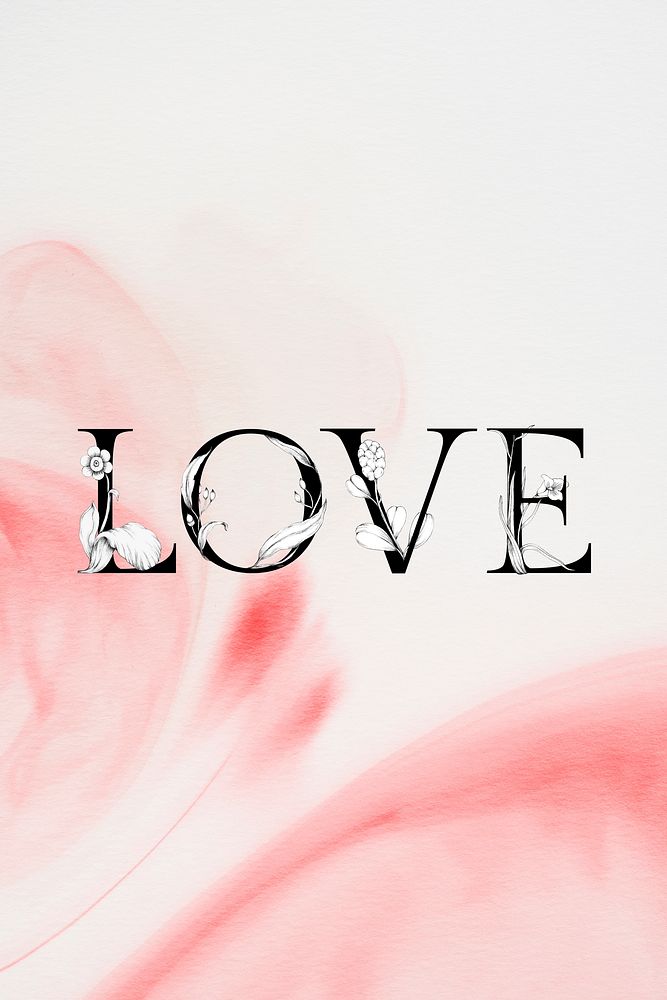 Psd love word floral font watercolor typography
