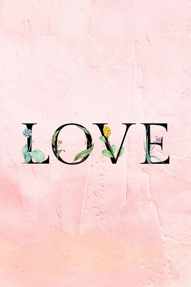 Psd love word floral font serif typography