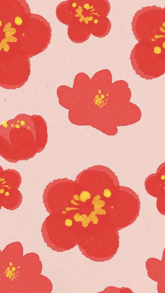 Red floral pattern background hand drawn