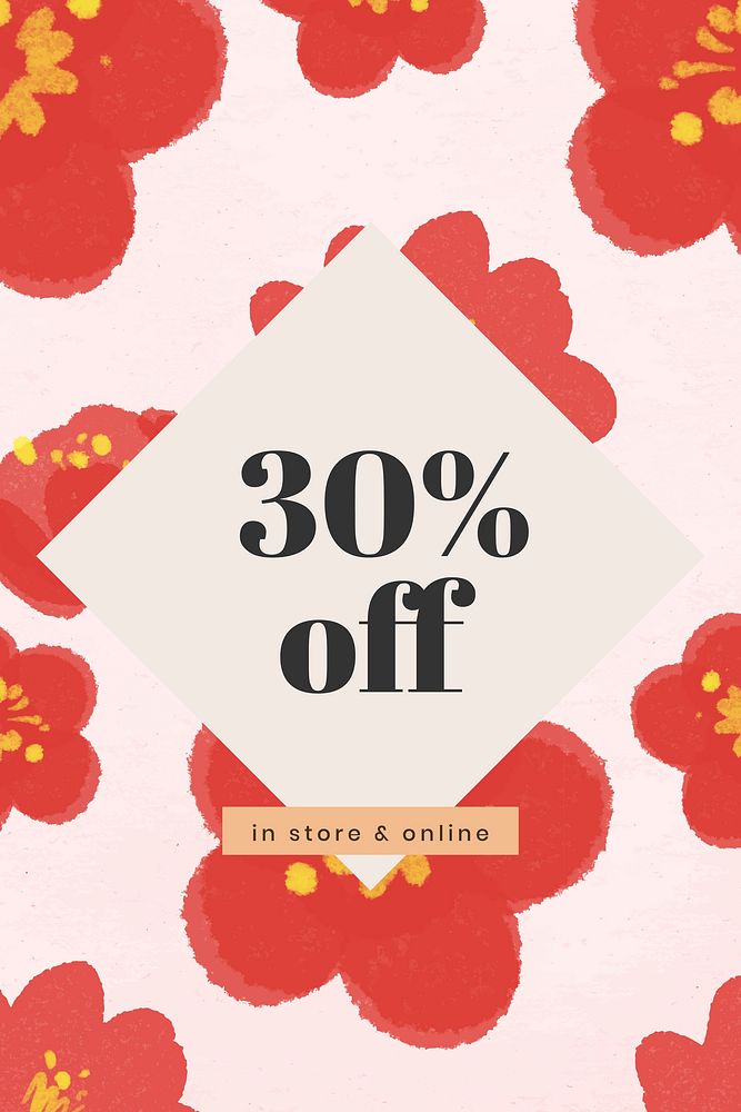 Sale 30% off promotion floral background vector