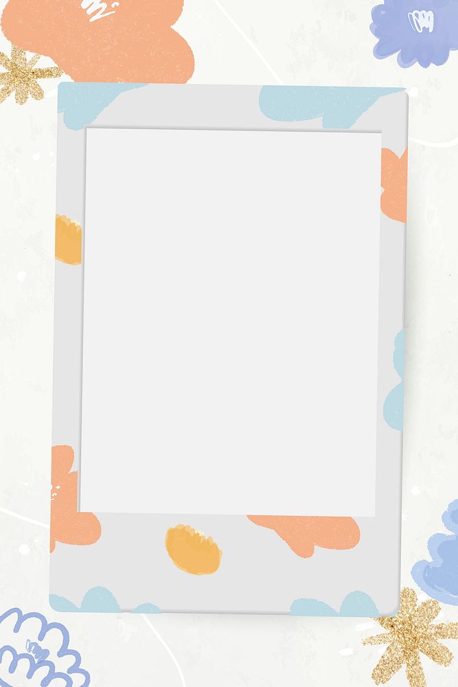 Instant camera frame psd flower doodle floral background