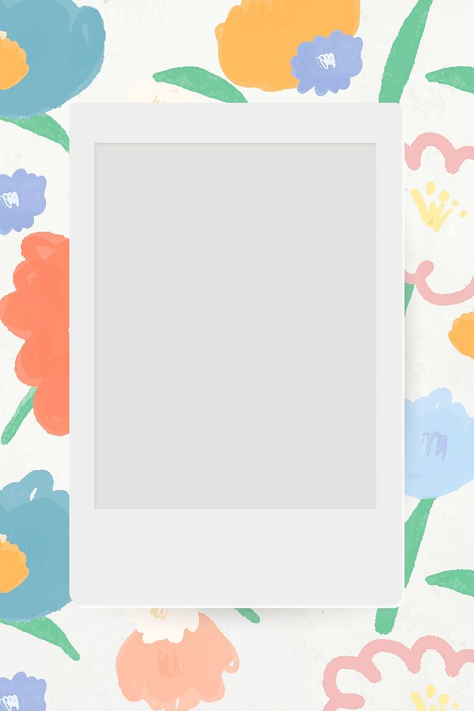 Instant camera frame psd flower doodle floral background