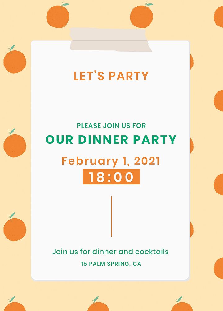Psd dinner party invitation card orange pattern template