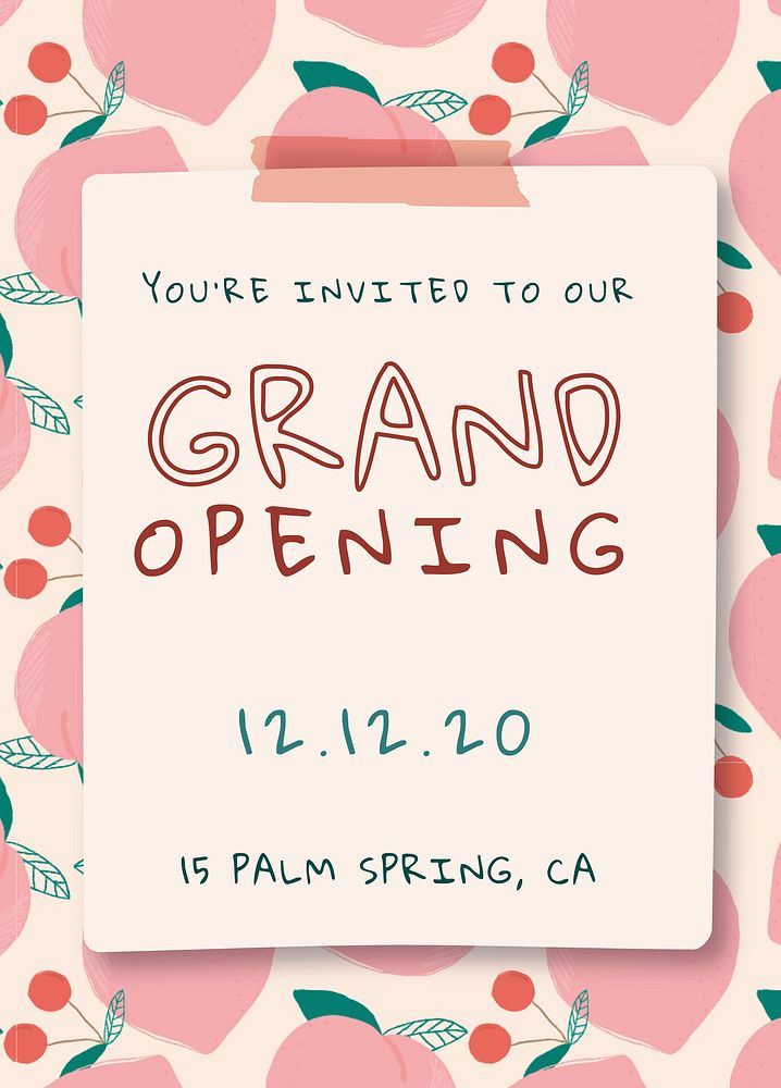 Vector grand opening invitation card peach pattern template