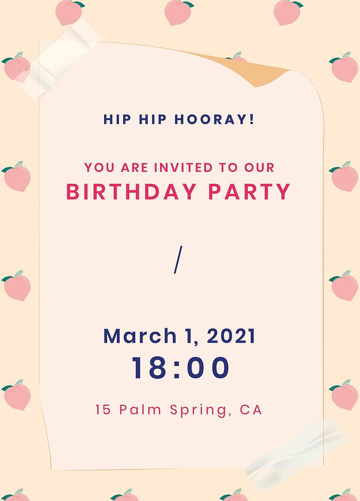 Psd birthday party invitation card peach pattern template