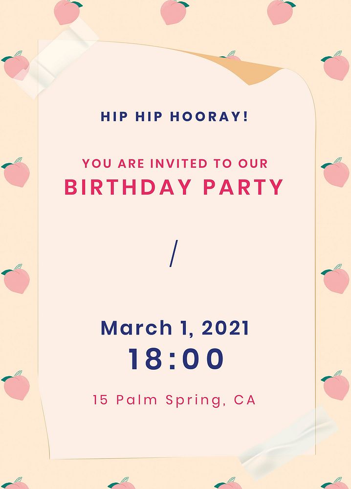 Vector birthday party invitation card template peach pattern