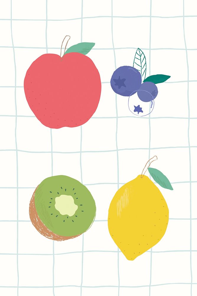 Colorful pastel fruit illustration set 